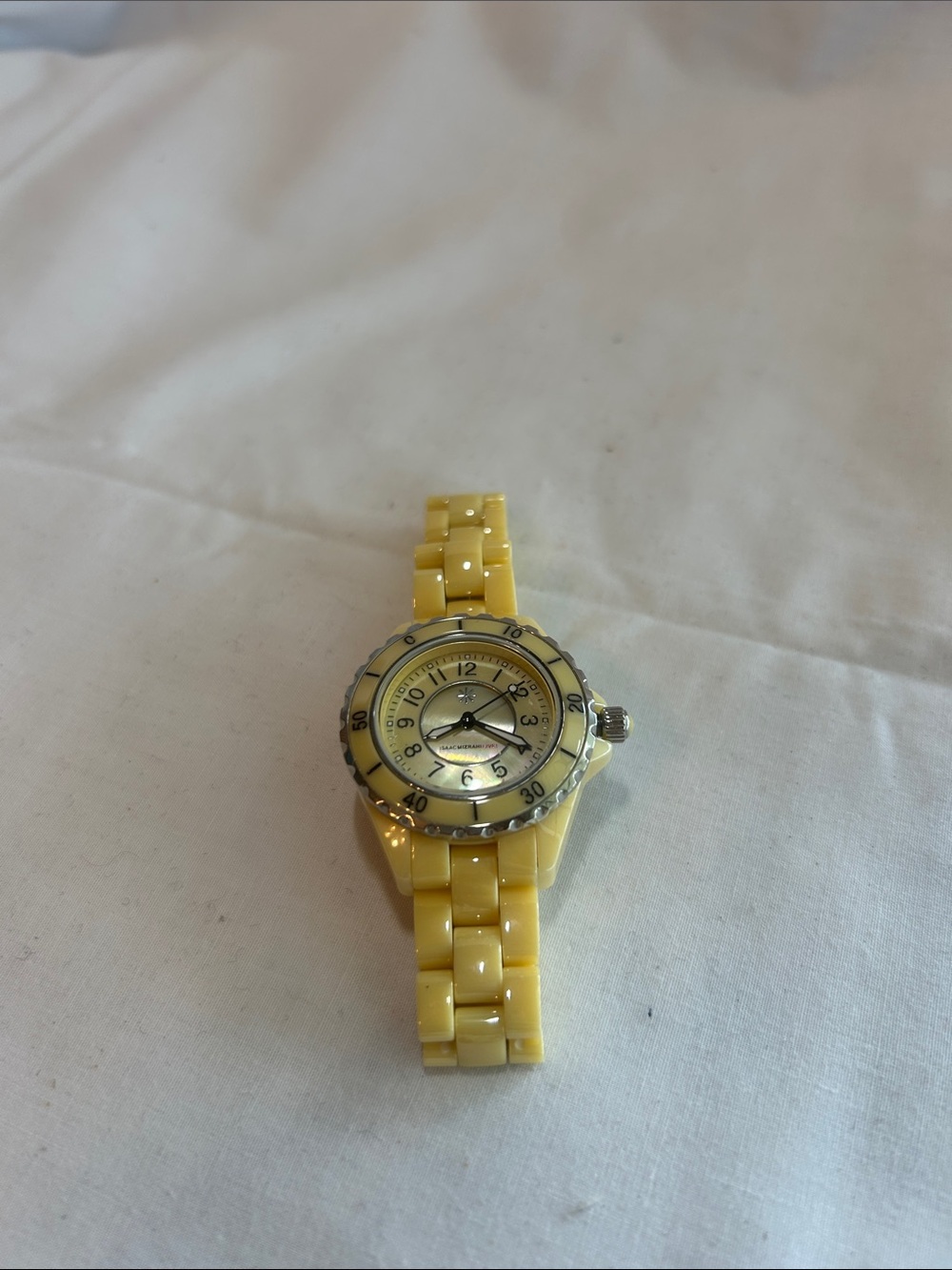 Isaac Mizrahi Yellow Resin Bracelet Watch with Silver-Tone Bezel